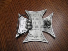 IRON CROSS WITH SKULLS BELT BUCKLE 3&Prime; #4638 PEWTER NEW