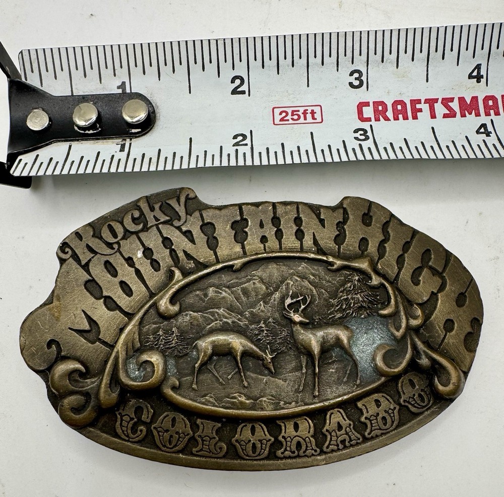 Vintage 1976 Rocky Mountain Colorado Elk Deer Belt Buckle