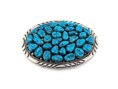 Vintage Native American Turquoise Nugget Cluster Belt Buckle Handmade Jewelry