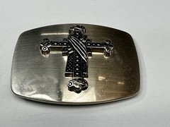 Gothic Medieval Style Ornate Cross Raised On Silver Color Belt Buckle