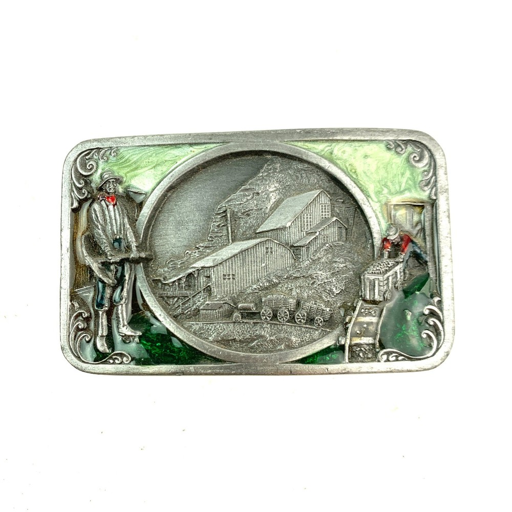 1983 Mining Detailed Colorful Enamel Metal Belt Buckle Spec Cast Siskiyou
