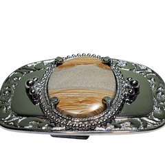Faux Polished Wood Belt Buckle Rectangle Silver-Tone Western Rockabilly Unisex