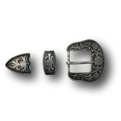 Three Piece Sterling Silver Plated Belt Buckle Set – Fits up to 1.5&Prime; Belts