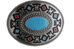 Men Women Buckle Silver Metal Western Fashion Turquoise Blue Ethnic Bohemian