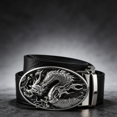 Antique Silver Tone Dragon Belt Buckle Oval 3D Chinese Men Western Biker Gothic