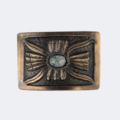 Vintage Native American Brass Tone Concho Belt Buckle w/ Tree Agate Cabochon