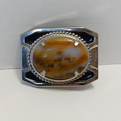 Silver Tone Agate Gemstone Belt Buckle
