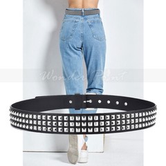 Snap On Punk Rock Star Pyramid Studded Checker Board Leather Belt