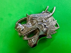 Mystical Asian Chinese Dragon Head Figural Cutout Silver Color Belt Buckle