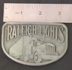 Vtg Raleigh Lights Belt Buckle Semi Truck 18 Wheeler Pewter Tobacco Cigarettes