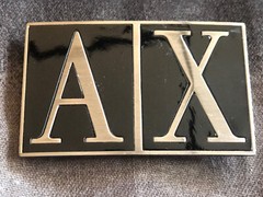 *** AX Silver-Tone/Black Enamel Logo Belt Buckle