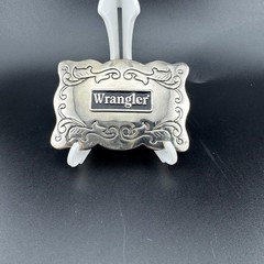 Wrangler Belt Buckle Silver-tone Excellent Western Floral Scroll Logo Vintage