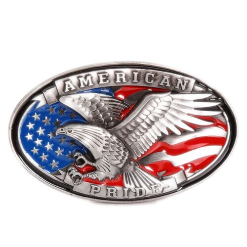 Eagle and Flag Belt Buckle Western Cowboy Native American Motorcyclists (XEG-02)
