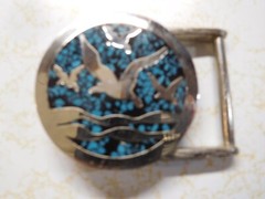 Vintage MJ brand Brilliant Four Ducks Flying, Turquoise Chips Men&rsquo;s Belt Buckle