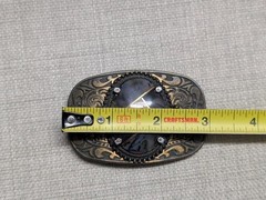 vintage HANDCRAFTED gold inlay GEMSTONE agate quartz WESTERN belt buckle COWBOY
