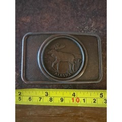 Vintage Century Canada Alaska Moose Belt Buckle Brass Tone Wildlife Souvenir