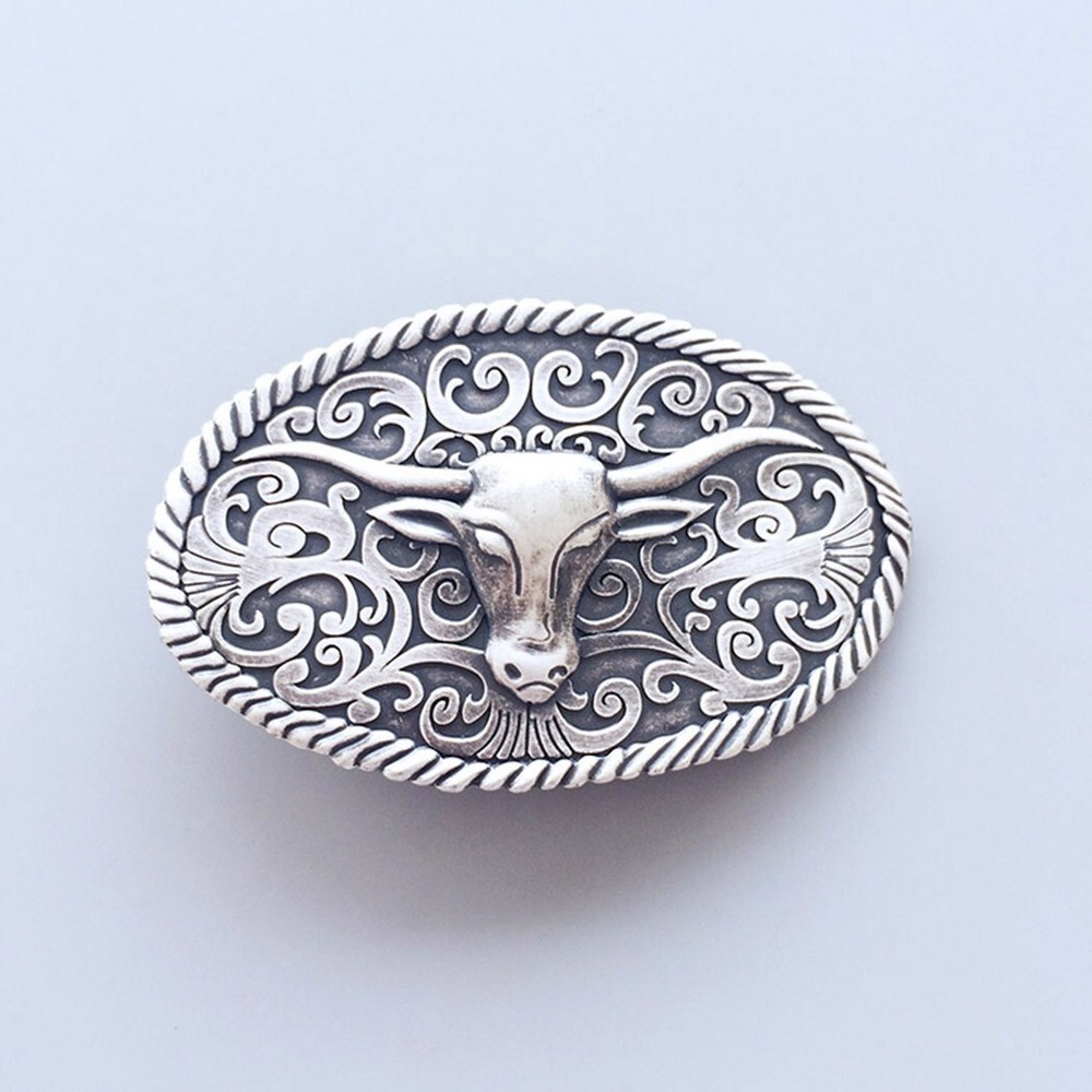 Vintage Silver Plated Longhorn Bull Cowboy Cowgirl Western Oval Belt Buckle