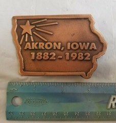 Hit Line AKRON Iowa Centennial 1882-1982 Brass Advertising Belt Buckle