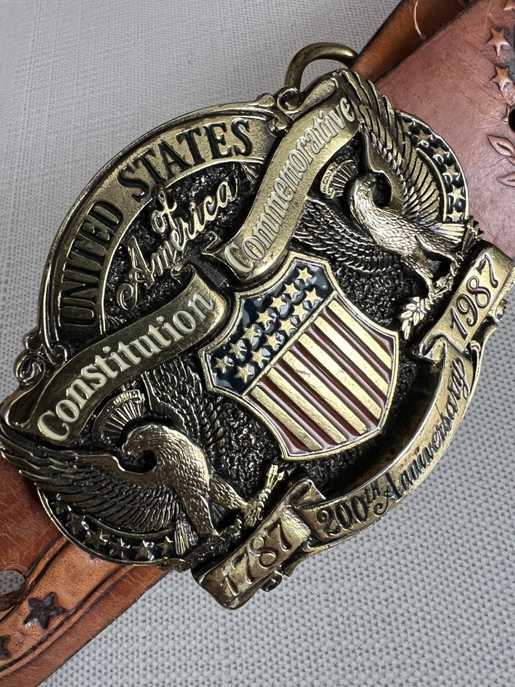 USA commerative 200th anniversary leather belt & buckle, Sz M 34-36, America!