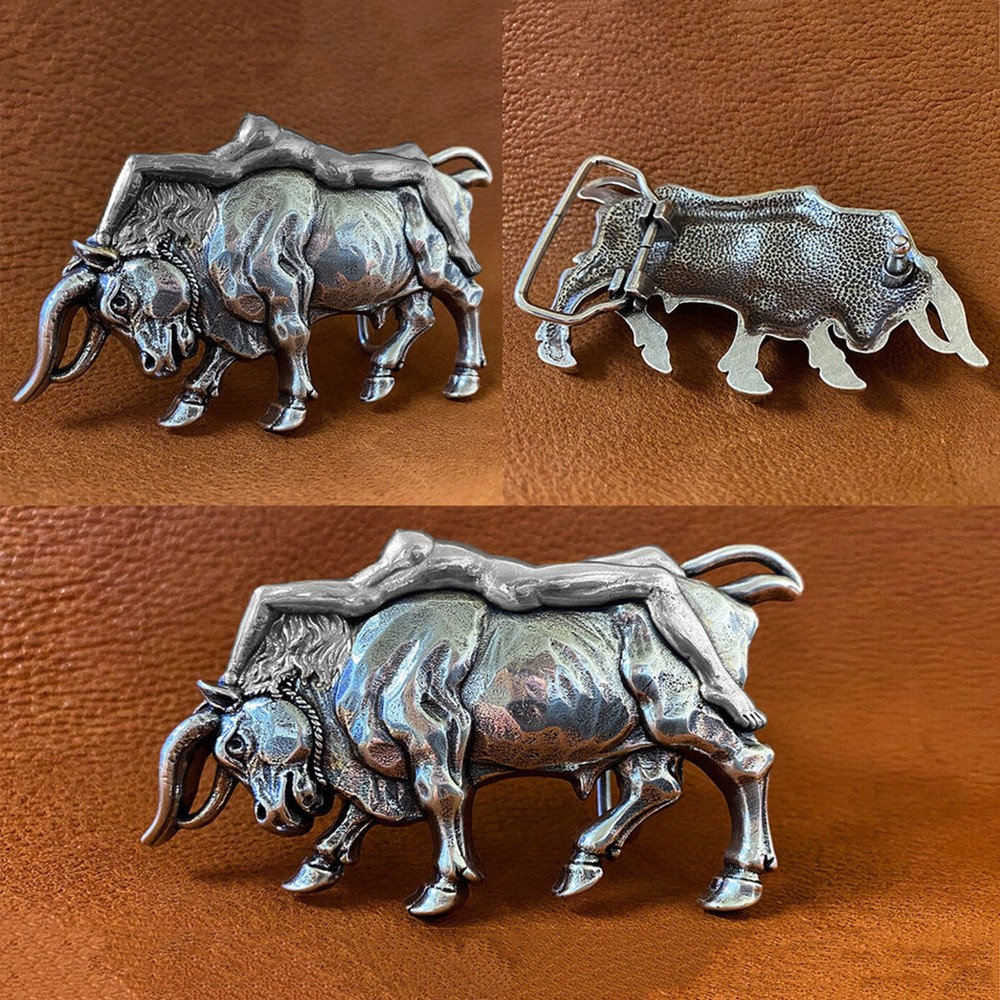 Western Buckle Antique Gold Lady Bull Engraved Belt Buckle Fits 1-1/2&Prime; wide Belt