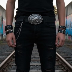 New Men Gangster Fashion Belt Buckle Silver Metal Gun Revolver Hood Street Wear