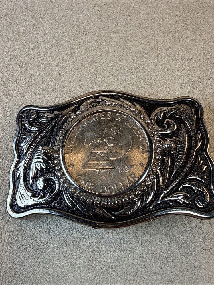 VTG 1776-1976 Bicentennial Eisenhower Dollar Coin Philadelphia Mint Belt Buckle