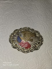 VTG Crumrine American Eagle Flag Belt Buckle Heavy Silver Plate/Bronze USA Shiny