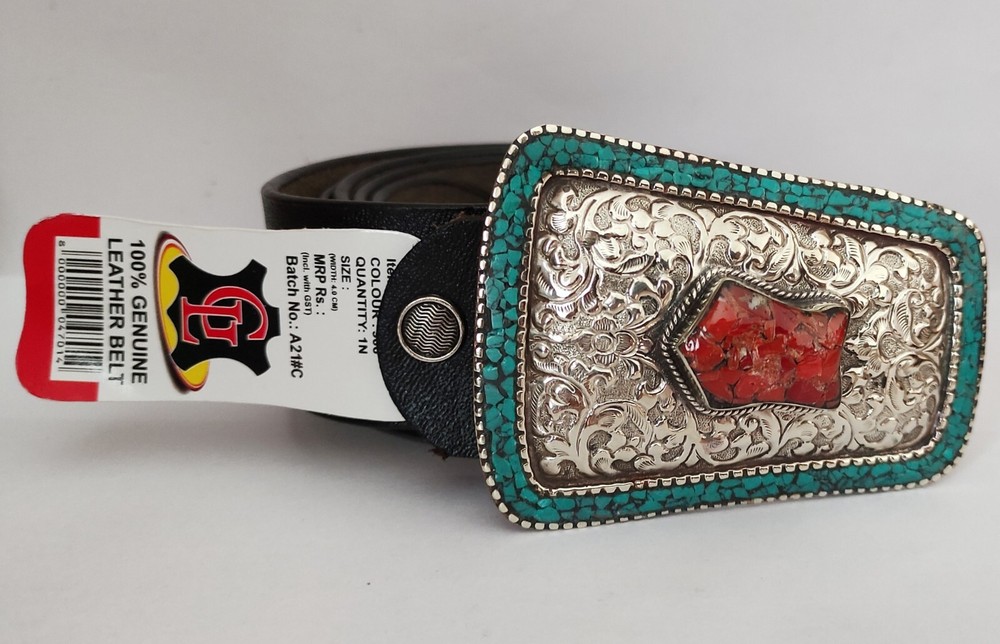 Tibetan Silver Buckle Leather Belt waist trap Turquoise Coral Clasp , B51
