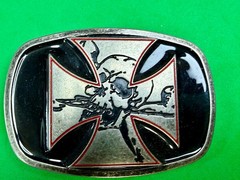 Maltese Iron Cross with Skull Cutout Black Enamel Gothic Punk Vibe Belt Buckle