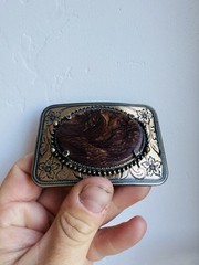 Vintage Belt Buckle Natural Polished Stone Center Quality Piece/ Cowboy Buckle