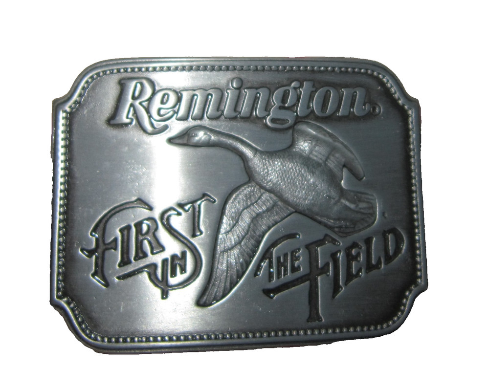 Remington Arms Belt Buckle First In The Field Canada Goose Sid Bell 1980 Silver