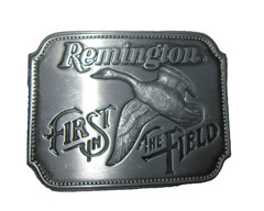 Remington Arms Belt Buckle First In The Field Canada Goose Sid Bell 1980 Silver