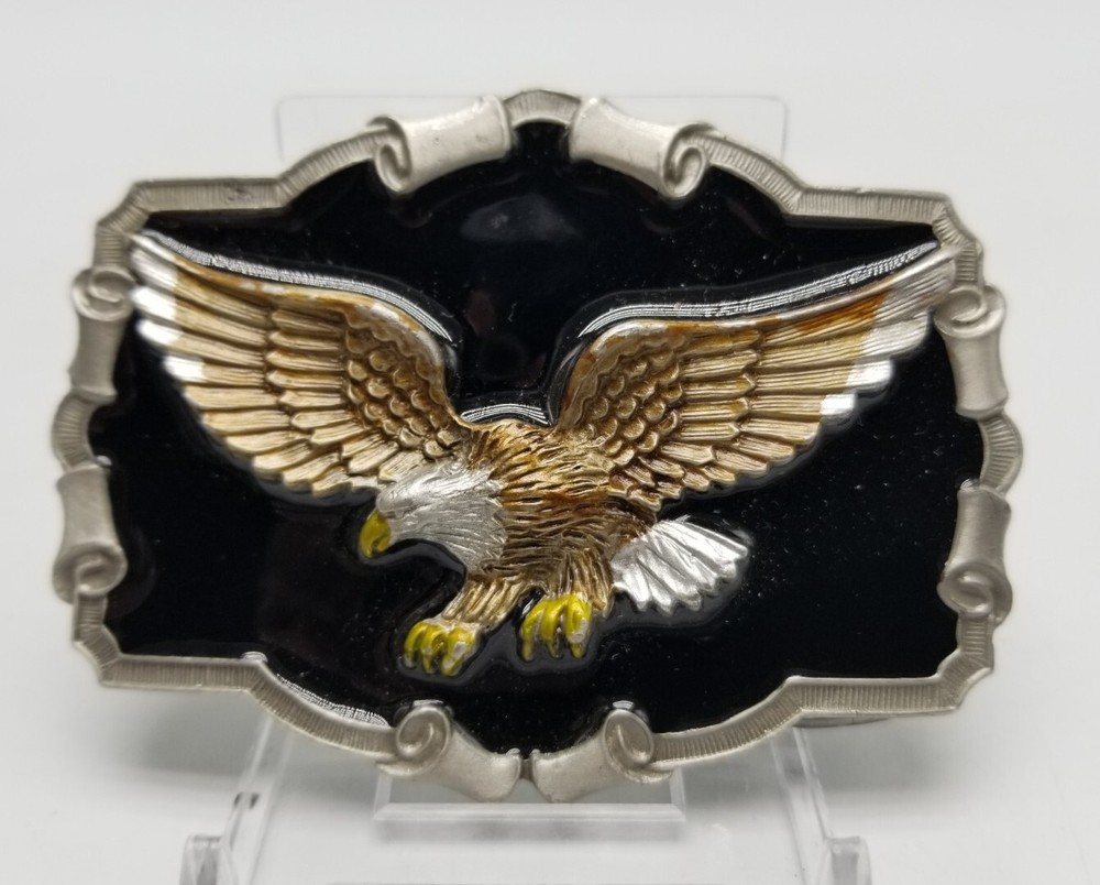 VTG 1983 The Great American Buckle Co ENAMEL EAGLE QD1243 Belt Buckle 3 3/4&Prime; USA