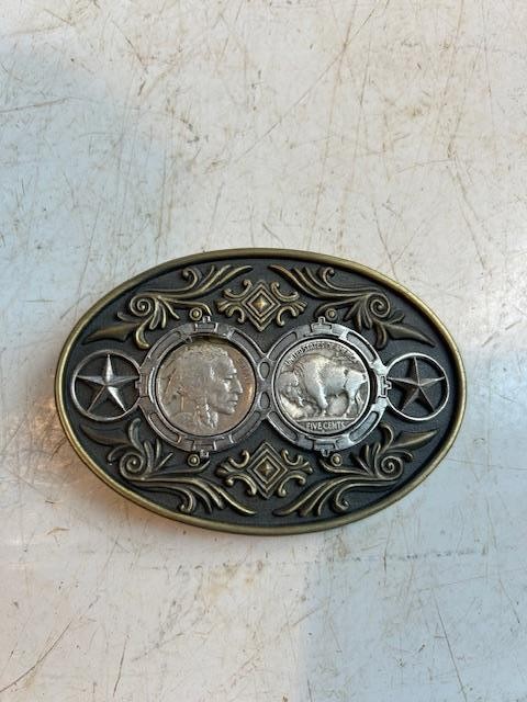 1929 Indian Head Nickle & Buffalo Nickle In Star Belt Buckle