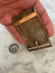 VTG ALPACA SILVER BELT BUCKLE ABALONE SHELL INSET ENGRAVED ARCHED SIGN