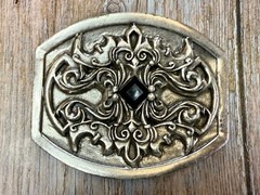 Scrollwork Stone Sterling Silver Plated English Laundry / Wicks Belt Buckle