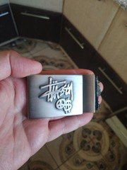 Vintage Stussy Belt Buckle ONLY Peace Love Dollar Archive 90s Silver Metal
