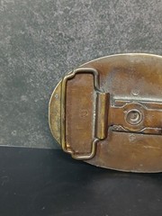 Vintage BERT Leather Inlay Brass Tone Belt Buckle Made USA