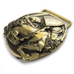 Belt buckle Fighting Knight, Medieval military solid brass belt buckle