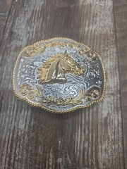 Western Belt Buckle Gold And Silver Colored Horse Head Cowboy Western Wear