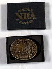 2 NRA National Rifle Association Brass Belt Buckles 2013 Golden Eagles in Boxes