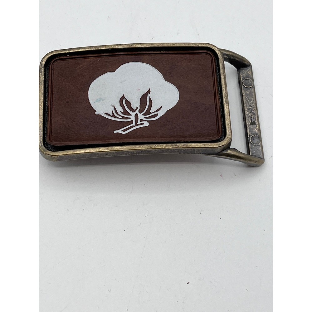 Vintage Delta Boll Weevil Belt Buckle Cotton Plant Brass Tone Rectangular