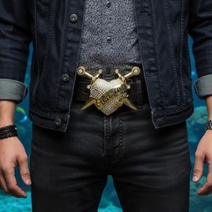 Men Women Gold Metal Belt Buckle Heart Western Silver Bling Love Stinks Knifes