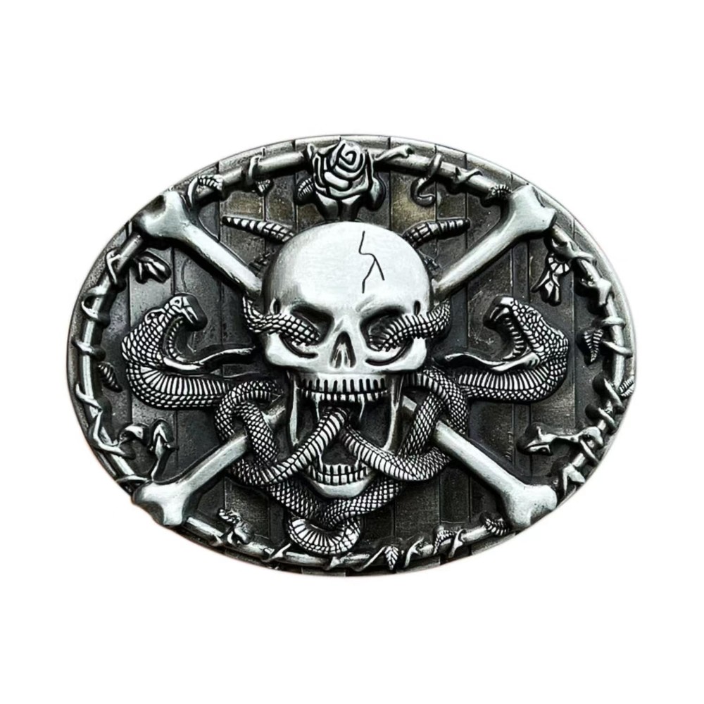 Skull and Snakes Gothic Belt Buckle for Men Vintage Crossbones & Rose Biker Buck