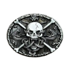 Skull and Snakes Gothic Belt Buckle for Men Vintage Crossbones & Rose Biker Buck