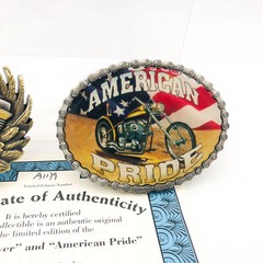 Pewter Belt Buckle V-Twin Power American Pride Motorcycle Biker Flag Eagle Wings