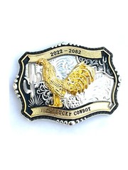 Western Buckle Gold Black Silver Rooster Cowboy 2 »Buckle Hebilla Vaquero Gallo