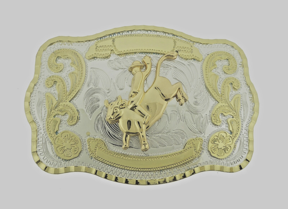 Rodeo Belt Buckle Gold Silver Metal Square Cowboy Men Women Vintage Texas State