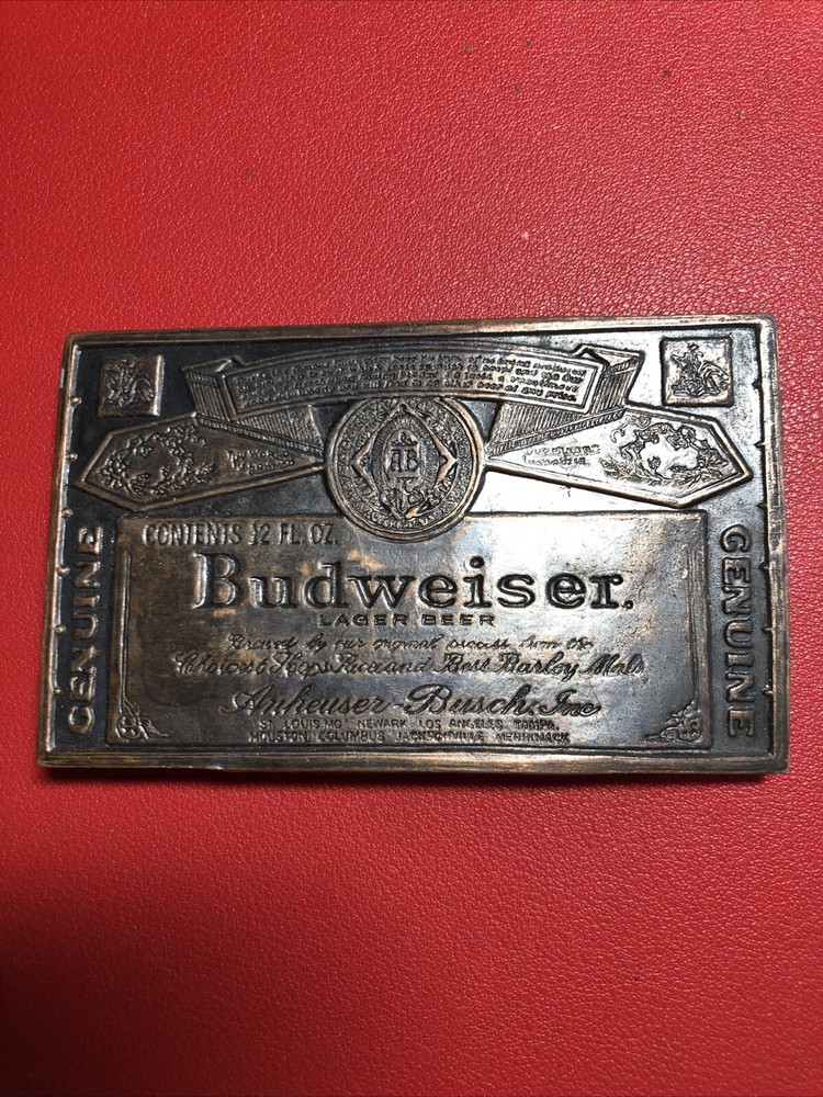 Vintage Budweiser Belt Buckle Copper Tone Anheuser Bush