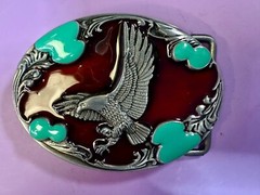 Flying Hunting Eagle Turquoise & Red Color Southwestern Style Belt Buckle